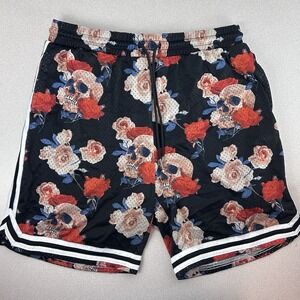 No Boundaries Men's Skulls & Roses Print Drawstring Sweat Shorts‎ Size Large